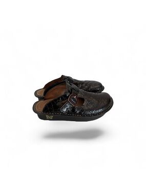 Alegria bohemian slip on black reptile print leather clog comfort shoe size 38